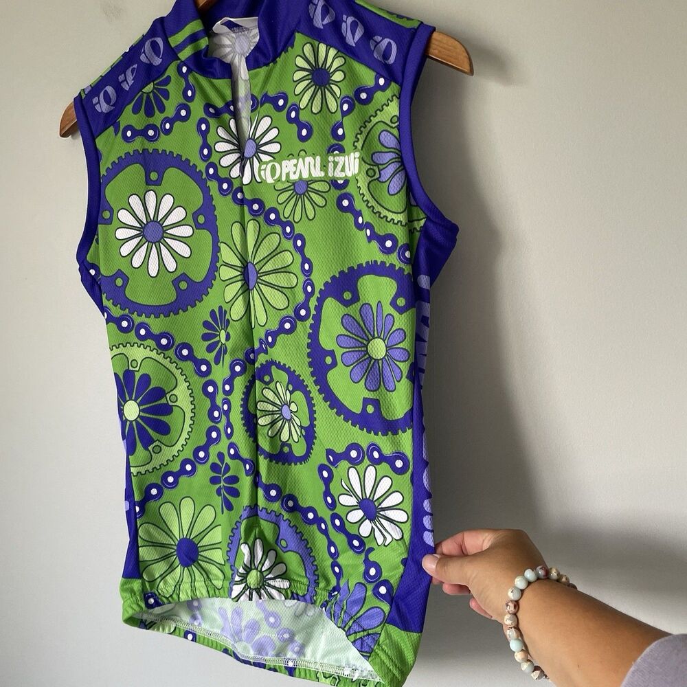 Pearl Izumi Cycling Bike Jersey Floral Print Green Made In USA Women's Size Med - Picture 5 of 9